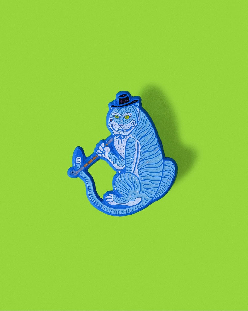 Tiger Smoking Pipe Enamel Pin