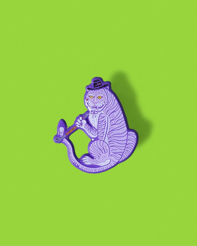 Tiger Smoking Pipe Enamel Pin