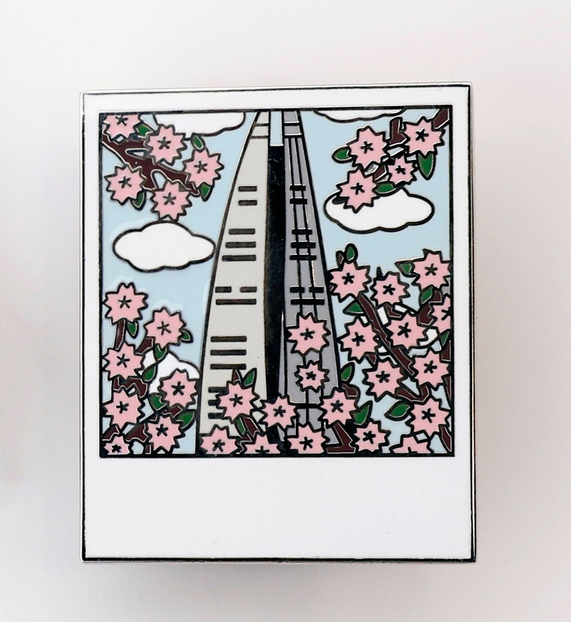 Cherry Blossoms Tower View Enamel Pin