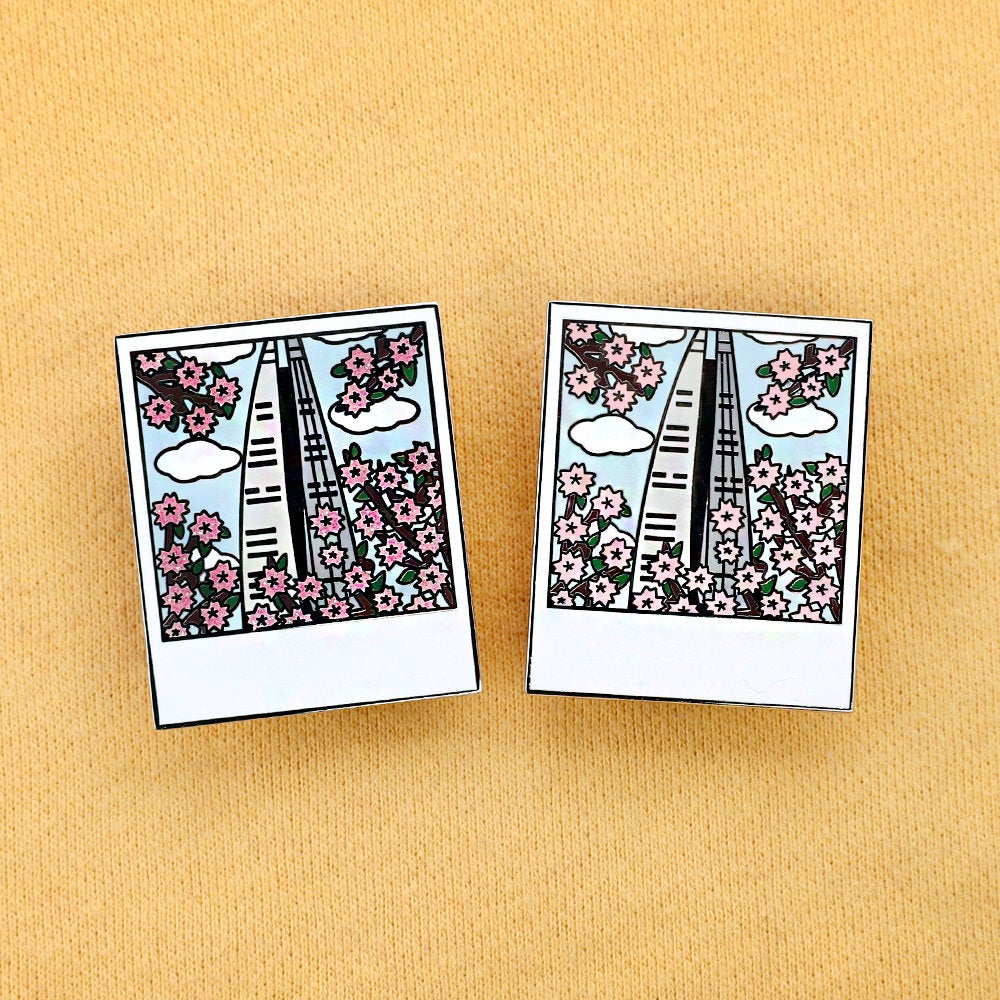 Cherry Blossoms Tower View Enamel Pin